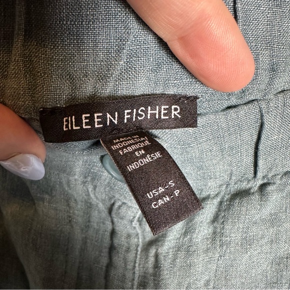 Eileen Fisher 100% Organic Linen Wide Leg Pants Blue Green Small Lagenlook - Picture 3 of 12